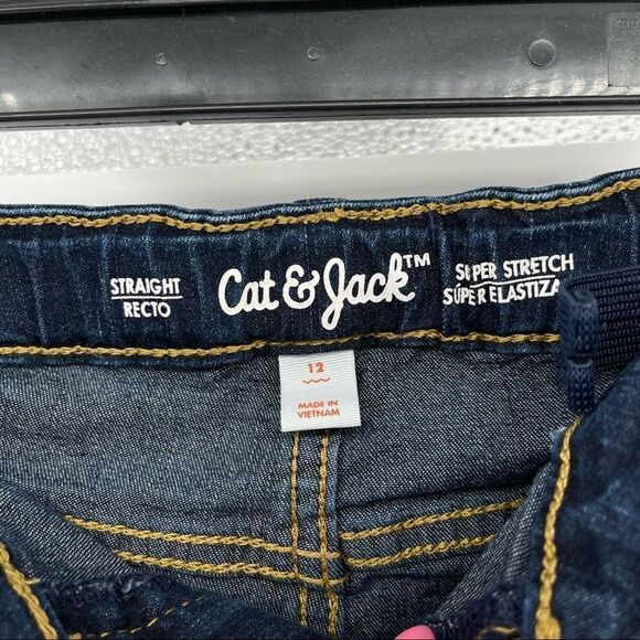 Cat & Jack Girl’s Straight Leg Super Stretch Dark Wash Denim Jeans Size 12 - Picture 9 of 16